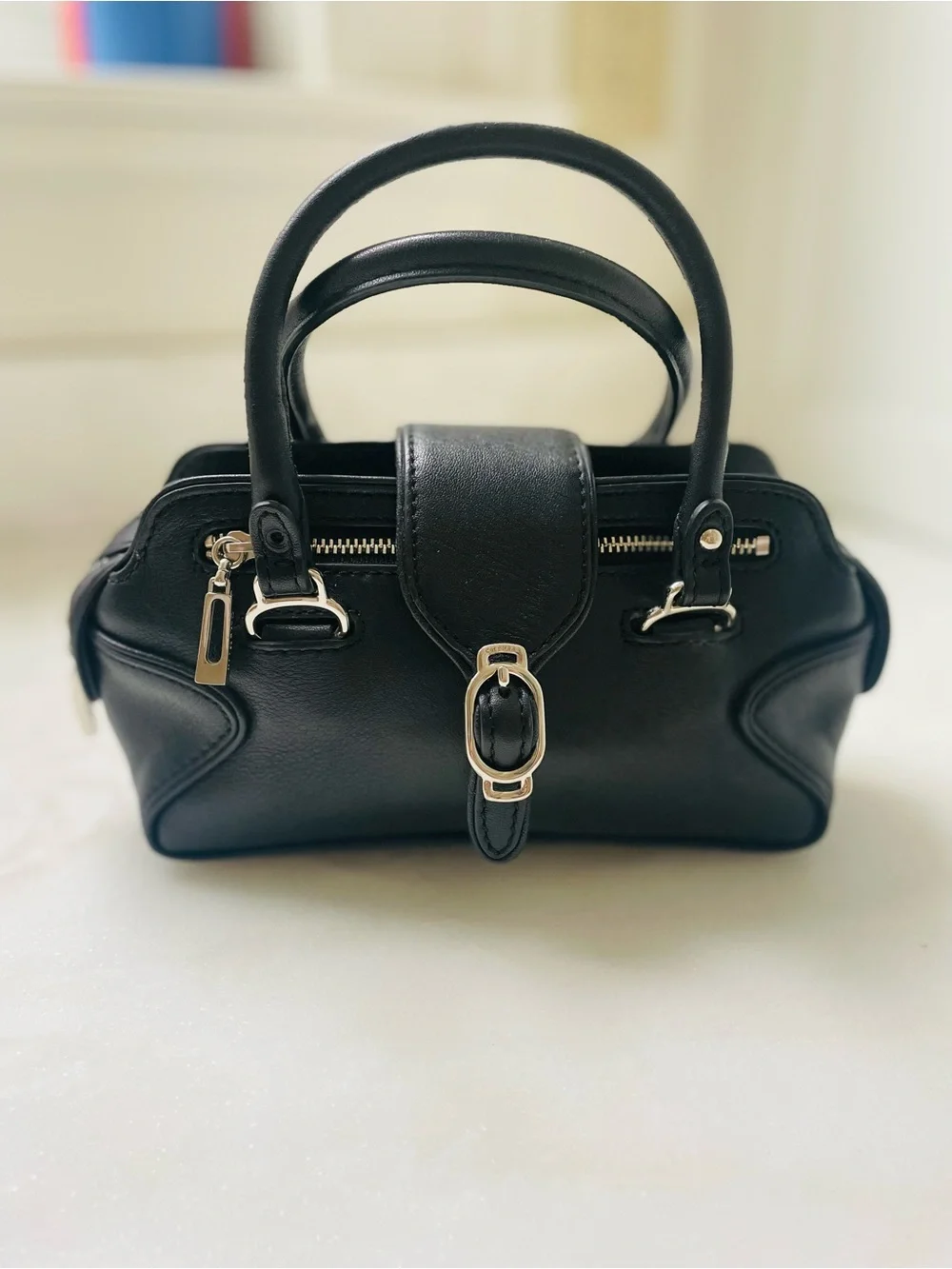 Cole Haan Black Leather Top-Handle Satchel - Sleek Everyday Mini Handbag
